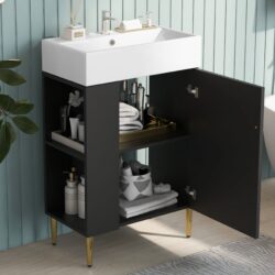 Bathroom Vanity, Combo Cabinet, Bathroom Storage Cabinet, Single Ceramic Sink, Left Side Storage - Black