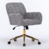 Office Chair, Artificial Rabbit Hair Home Office Chair With Golden Metal Base, Adjustable Desk Chair Swivel Office Chair, Vanity Chair - Gray - Image 7