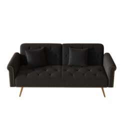 Elegant Sofa Bed With Nail Head Trim And Matching Pillow - Black