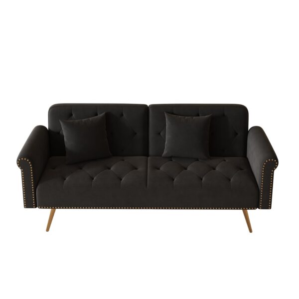 Elegant Sofa Bed With Nail Head Trim And Matching Pillow - Black
