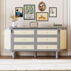 Queen Murphy Bed With Hidden Storage & Modern Woven Design - Gray