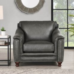 Belfast-Top Grain Leather Chair - Gun Ash