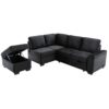 Sleeper Sectional Sofa, L-Shape Corner Couch Sofa Bed With Storage Ottoman & Hidden Arm Storage & USB Charge For Living Room Apartment - Black - Image 11