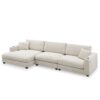 Oversized Corduroy Sectional Sofa, L Shaped Cloud Couch With USB Charging Port, Cup Holder, Deep Seat Sofa Bed With Chaise, Comfy Indoor Furniture - Beige - Image 3