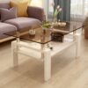 Modern Rectangular Coffee Table With Tempered Glass Top Layer, Table For Living Room - Brown / White - Image 4