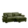 Modern Oversized Velvet 2 Seater Sofa With Ottoman And Round Bolster Armrests - Olive Green - Image 6
