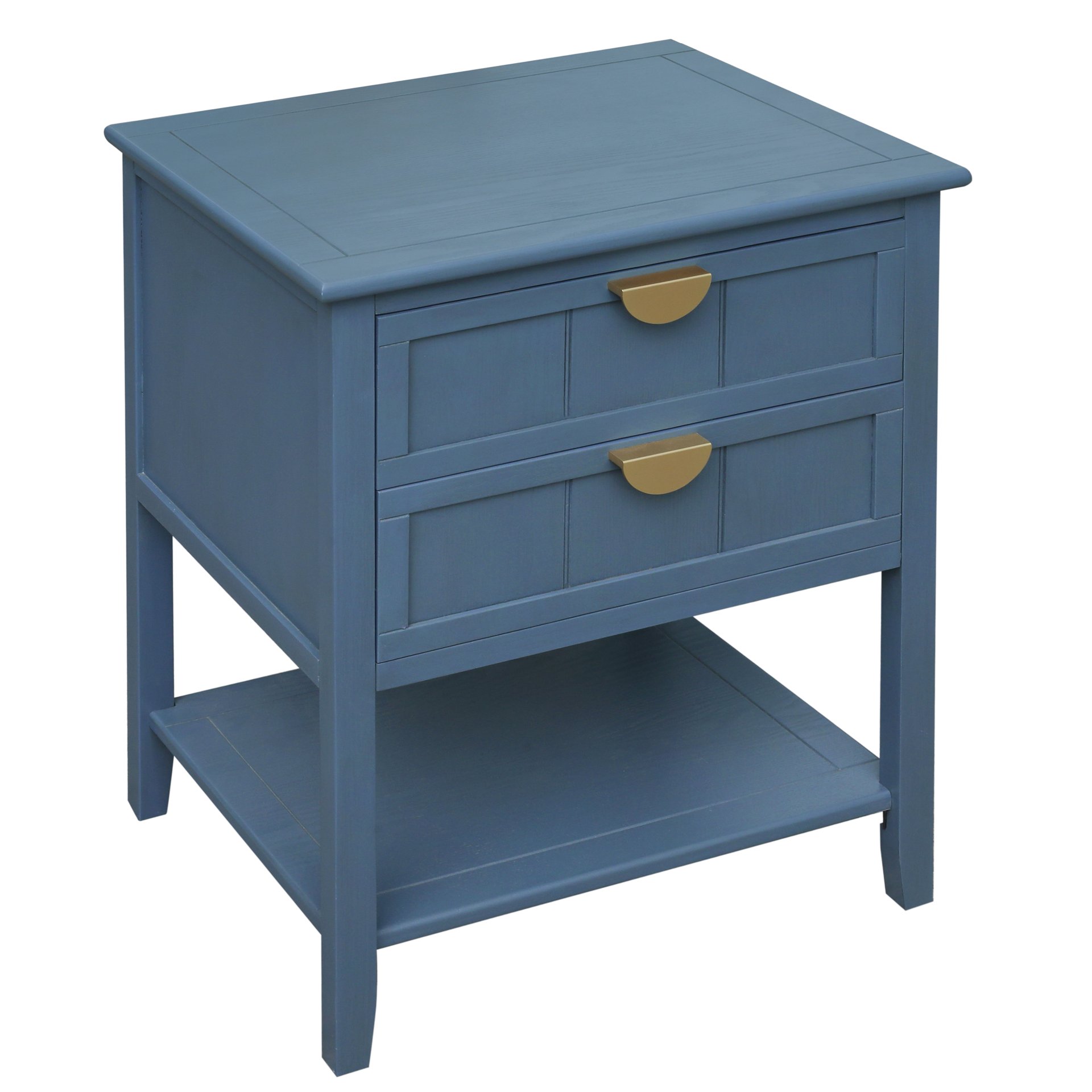 2 Drawer Side Table, American Style, End Table, Suitable For Bedroom - Blue - Image 9