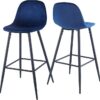 Bar Stools (Set of 2) Velvet Barstool Modern Counter Bar Height Chair With Back, Sturdy Metal Legs & Footrests, Island Stool For Kitchen Bar - Blue - Image 16