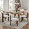 Contemporary 7 Piece Dining Set With Upholstered Armless Chairs And Metal Legs - White / Brown - Image 11