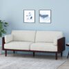 Retro Style Three Seater Sofa With Smooth Upholstery - Beige - Image 2
