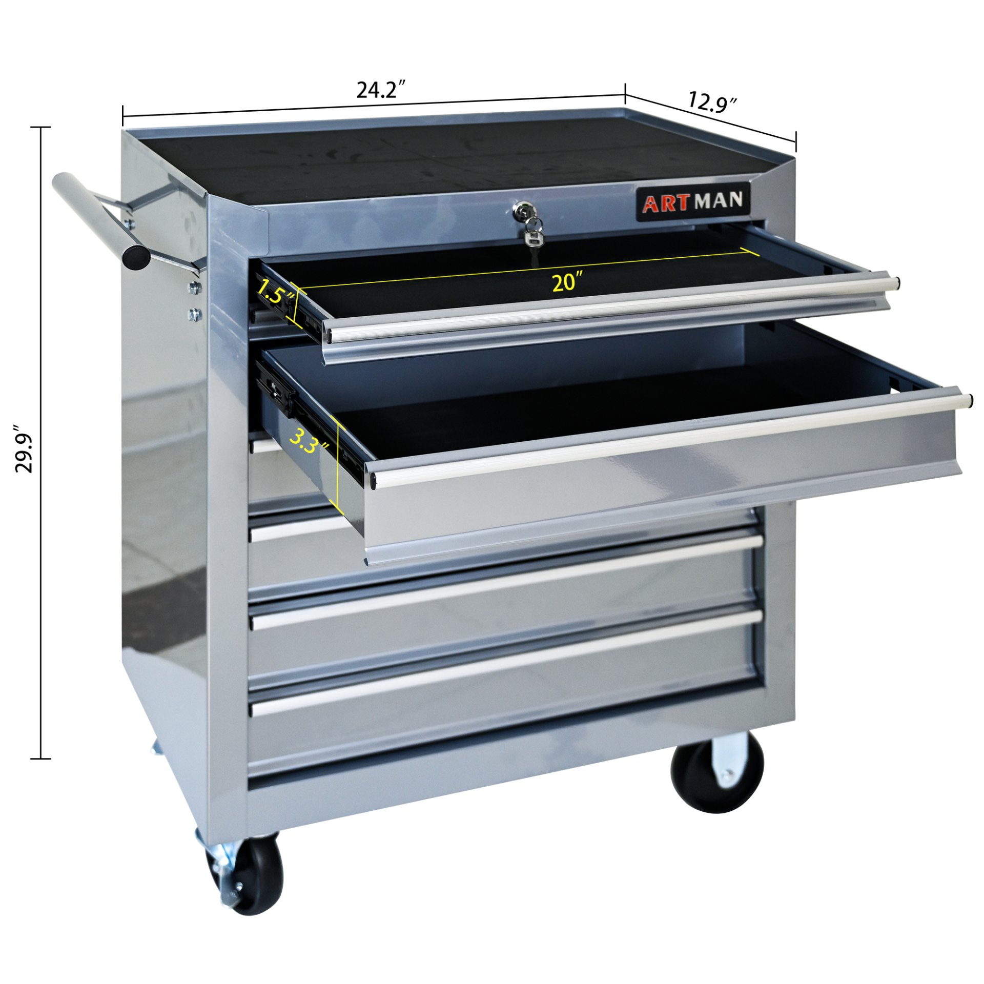 7 Drawers Multifunctional Tool Cart With Wheels - Sliver - Image 4