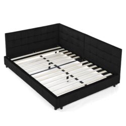 Mid Century Full Size Upholstered Tufted Bed Frame & Comfortable Backrest And Armrests Velvet - Black