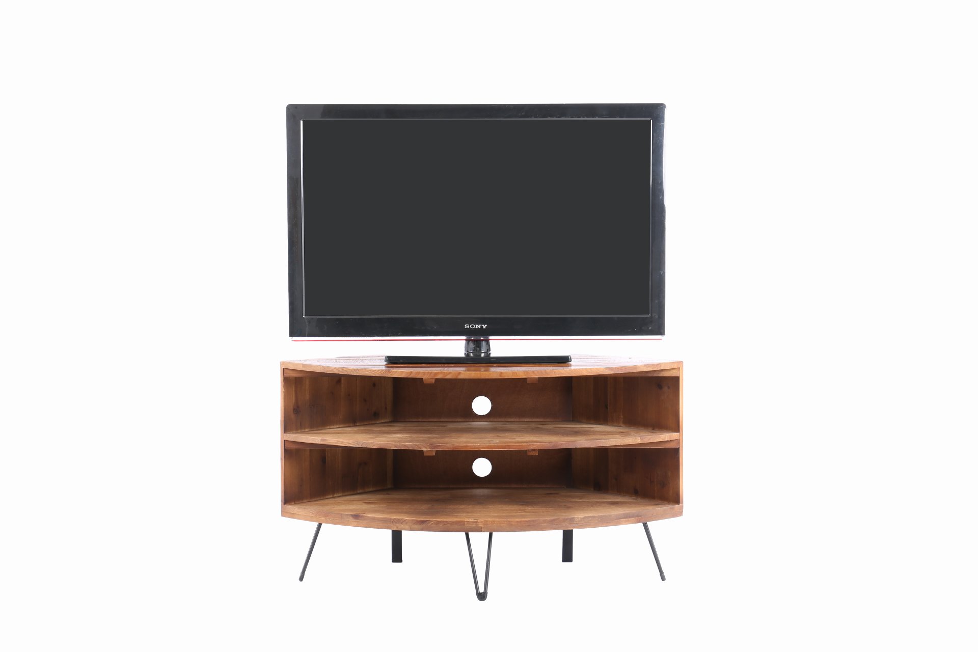 Fan Shape Reclaimed Wood Corner Media Table For Living Room Wise Use Your Space - Natural - Image 2