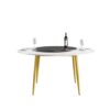 59.05" Modern Artificial Stone Round Golden Metal Dining Table, Can Accommodate 6 People Artificial Stone Turntable - White / Black - Image 8
