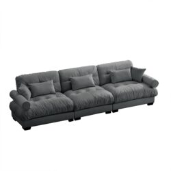 Modern Velvet Extra Large 3 Seat Sofa With Comfortable Cloud Like Support - Gray