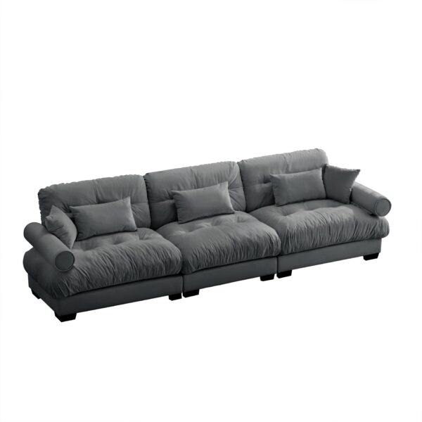 Modern Velvet Extra Large 3 Seat Sofa With Comfortable Cloud Like Support - Gray