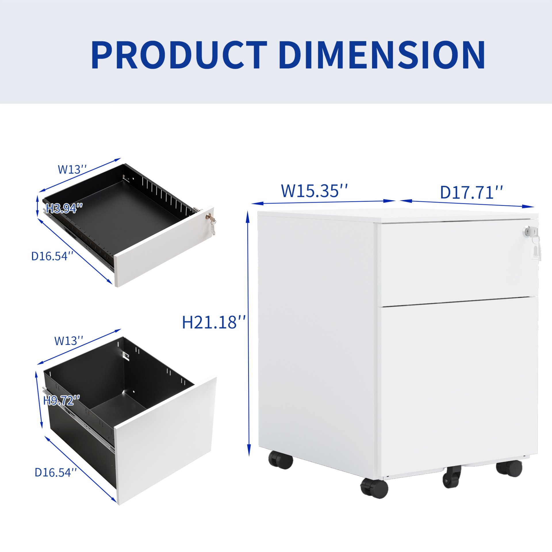 2 Drawer Mobile File Cabinet With Lock Steel File Cabinet For Legal / Letter / A4 / F4 Size / Home / Office Design - White - Image 2