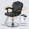 Classic Reclining Barber Chair Salon Chair For Hair Stylist With Heavy Duty Hydraulic Pump, 360° Rotation, Tattoo Chair Shampoo Beauty Salon Equipment, Max Load Weight 330 Lbs - Black - Image 6