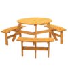 6 Person Circular Outdoor Wooden Picnic Table For Patio, Backyard, Garden, Diy With 3 Built-In Benches, 1720Lb Capacity - Natural - Image 8