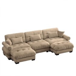 Modern U Shape Modular Sectional Sofa Couch With Movable Ottomans Convertible L Shaped Living Room Sofa - Camel