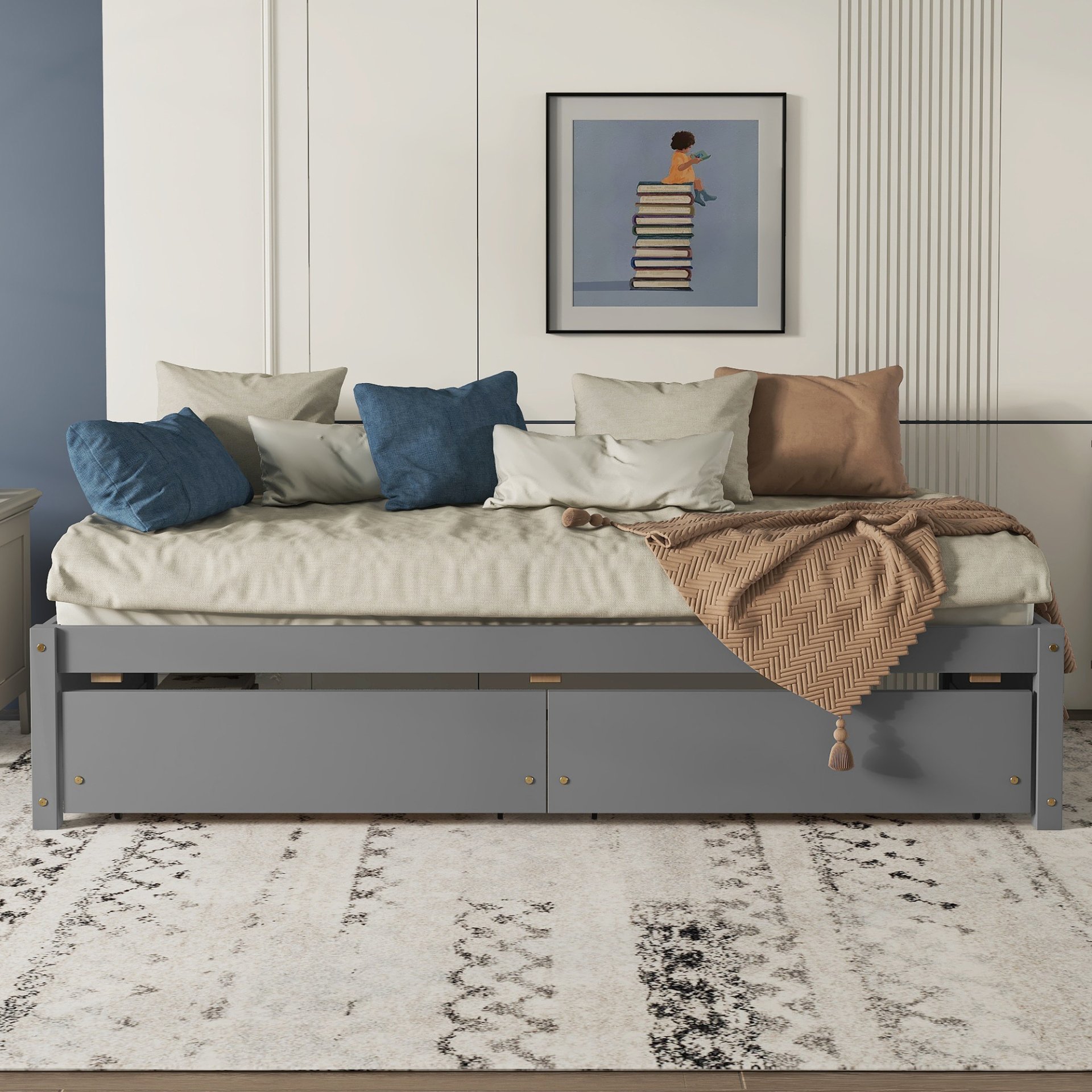 Twin Bed With 2 Drawers, No Box Spring Needed - Gray - Image 3