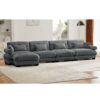 Modern Velvet L Shaped Sectional Cloud Sofa Convertible 4 Seater Modular Couch With Pillows - Gray - Image 10