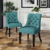 Dining Chair (Set of 2) With Upholstered Diamond Tufting And Espresso Birch Legs - Teal - Image 4