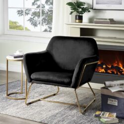 Keira - Velvet Accent Chair With Metal Base - Black