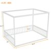 Full Size Canopy Frame Floor Bed With Fence, Guardrails - White - Image 14
