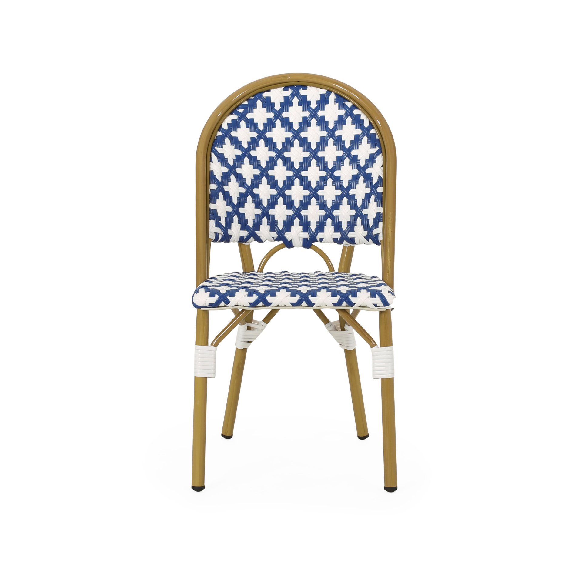 Elegant French Bistro Chair Set With Durable Aluminum Frame And Polyethylene Rattan - White / Navy - Image 5