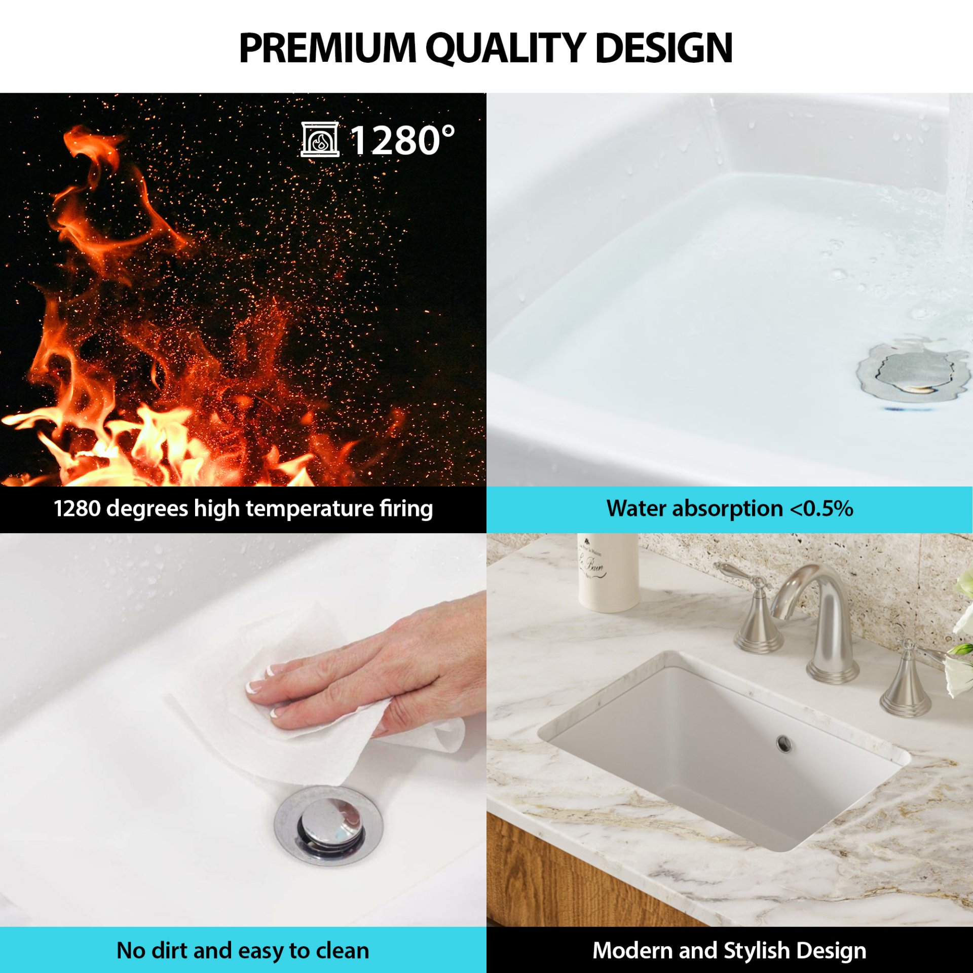 18 X 12" Elegant Ceramic Rectangular Undermount Bathroom Sink With Overflow - White - Image 6