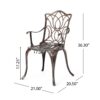 Outdoor Dining Chair With Floral Design And Curved Saber Legs (Set of 2) - Copper - Image 3