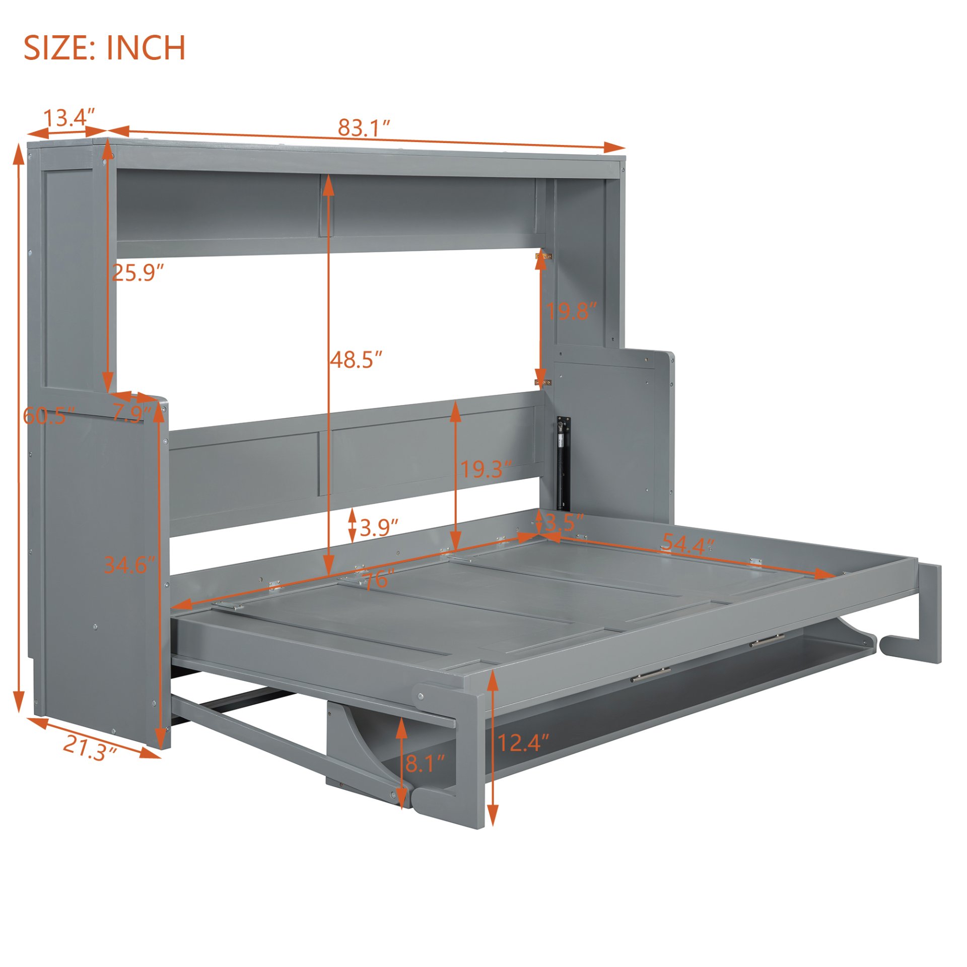 Full Size Murphy Bed With Hydraulic Lift & Desk Design - Gray - Image 14