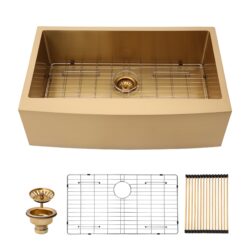 Farmhouse Sink 30" Kitchen Sink Stainless Steel 16 Gauge Apron Front - Gold