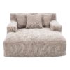 Chenille Interior Lazy Sofa Chaise Longue Armchair With Pillows And Armrests - Khaki - Image 24