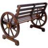 Rustic Country 2 Person Wooden Wagon Wheel Bench With Slatted Seat And Backrest - Brown - Image 11