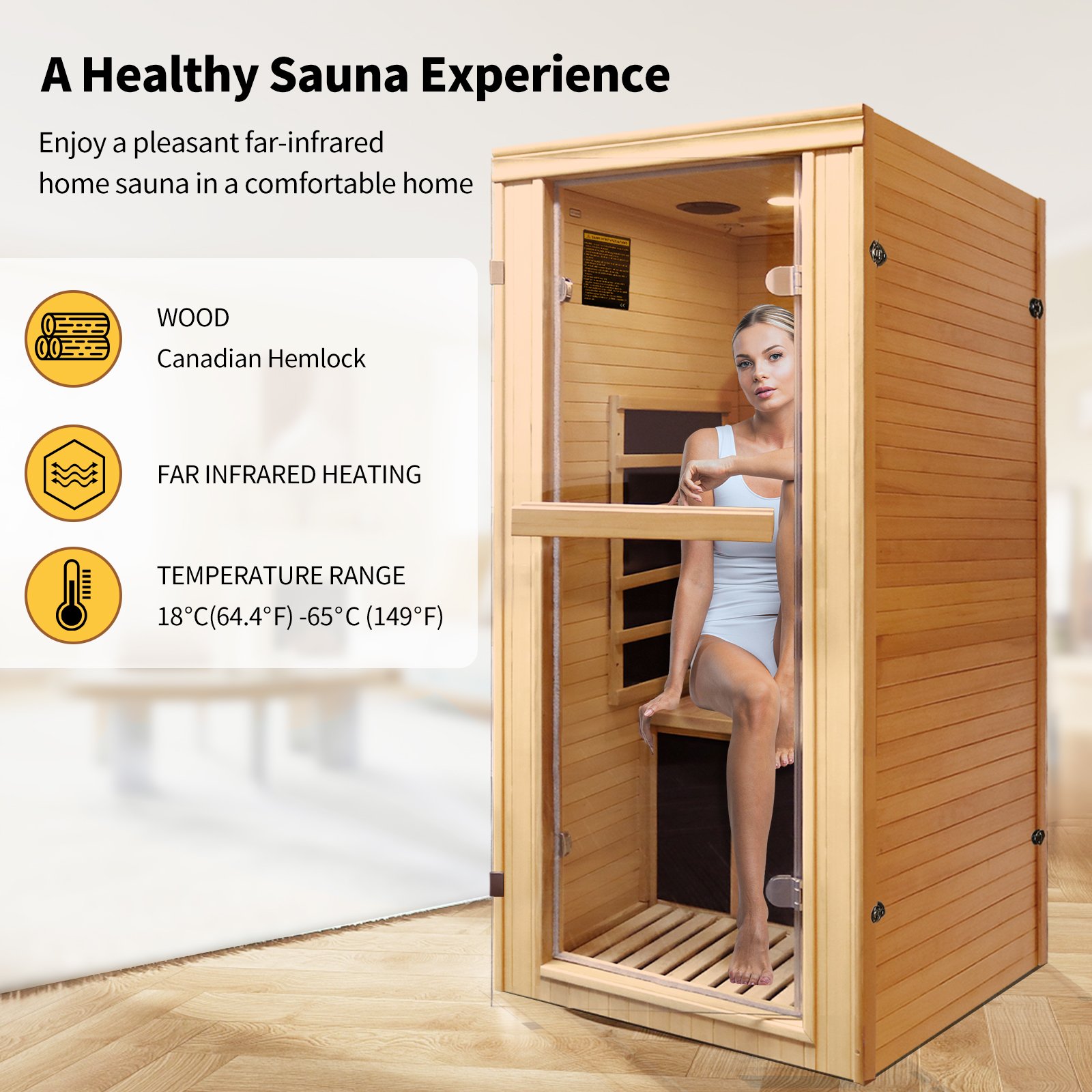 Single Person Far Infrared Sauna Room - Natural - Image 6