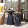 Serenita - Outdoor Iron Side Tables With Flared Design, (Set of 2) - Navy Blue - Image 4