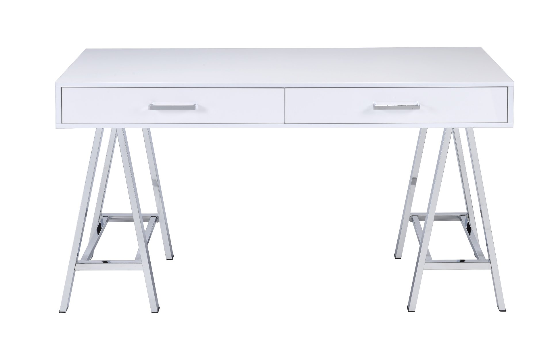Coleen - High Gloss Writing Desk With USB - Chrome / White - Image 3