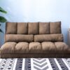 Double Chaise Lounge Sofa Floor Couch And Sofa With Two Pillows - Brown - Image 10