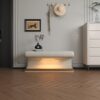 Modern Leather Upholstered Entryway Bench With LED Sensor Light Ottoman For Living Room, Or End Of Bed - Beige - Image 2