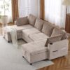 Sectional Sofa Pull Out Sofa Bed Versatile Sofa Sleeper With Large Storage Space, Two USB Ports And Two Cup Holders For Living Room - Brown - Image 15