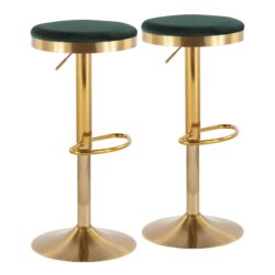 Dakota - Contemporary Upholstered Adjustable Barstool (Set of 2) - Gold / Green