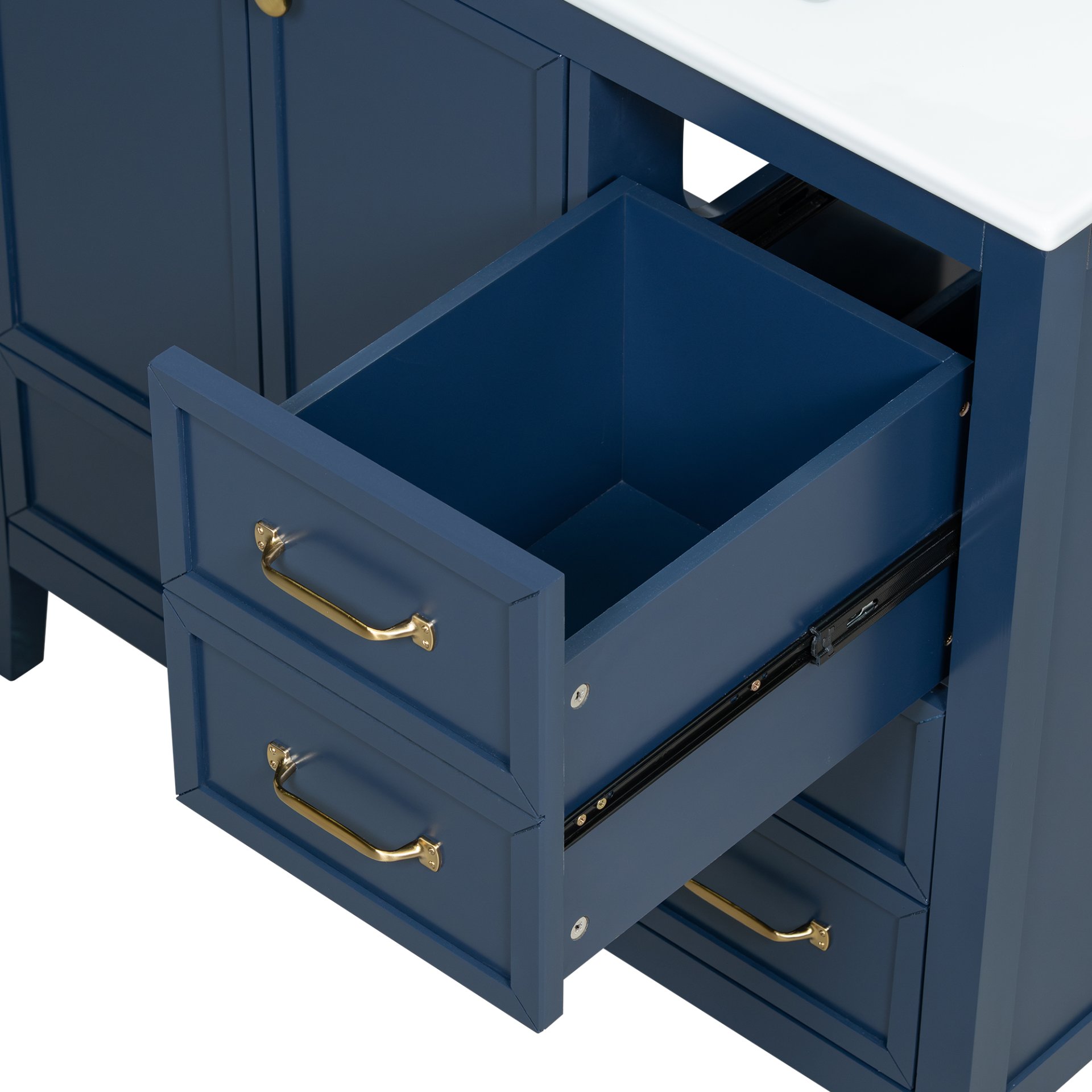 Elegant Vintage 36" Bathroom Vanity With Sink, Soft Closing Door, 4 Drawers Of Different Sizes Frame And Leg - Blue - Image 24