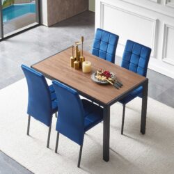5 Piece Dining Set Including Velvet High Back Nordic Dining Chair & Creative Design Dining Table - Blue
