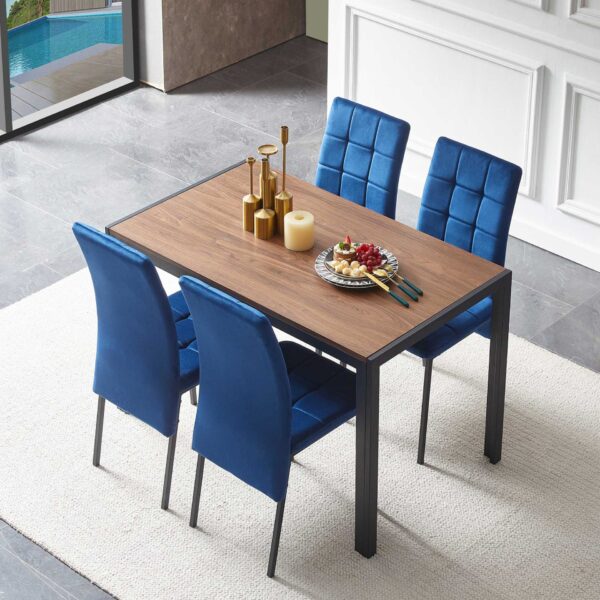 5 Piece Dining Set Including Velvet High Back Nordic Dining Chair & Creative Design Dining Table - Blue