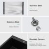 Kitchen Sink Granite Composite Drop In Sink With Durable Material - Black - Image 8