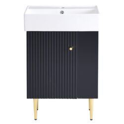 Bathroom Vanity, Combo Cabinet, Bathroom Storage Cabinet, Single Ceramic Sink, Right Side Storage - Black