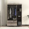 3 Door Wardrobe With 2 Drawers, Grain Effect - Gray - Image 8