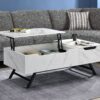 Throm - Faux Marble Grain Coffee Table With Lift Top - White - Image 7